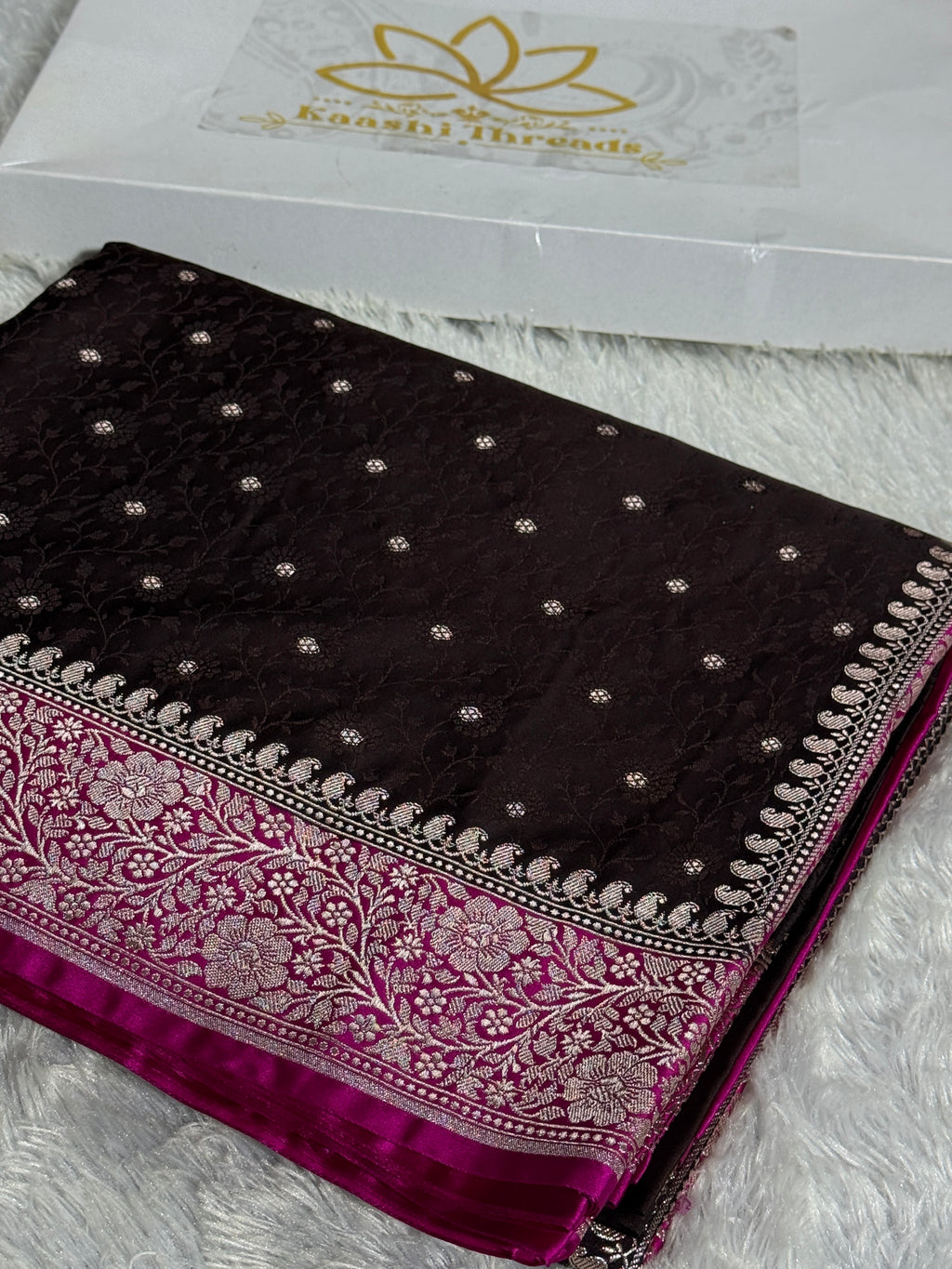 Kaashi Thread – Brown with Rani Contrast Mashru Silk Saree MKS341