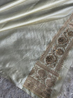 MKS839 Black & Beige Mashru Kataan Silk Saree with All-Over Swarovski Work & Rich Zari Pallu