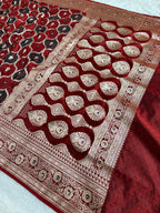 Maroon & Black Rangkaat Banarasi Mashru Silk Saree with Jacquard Woven Jaal  MKS033