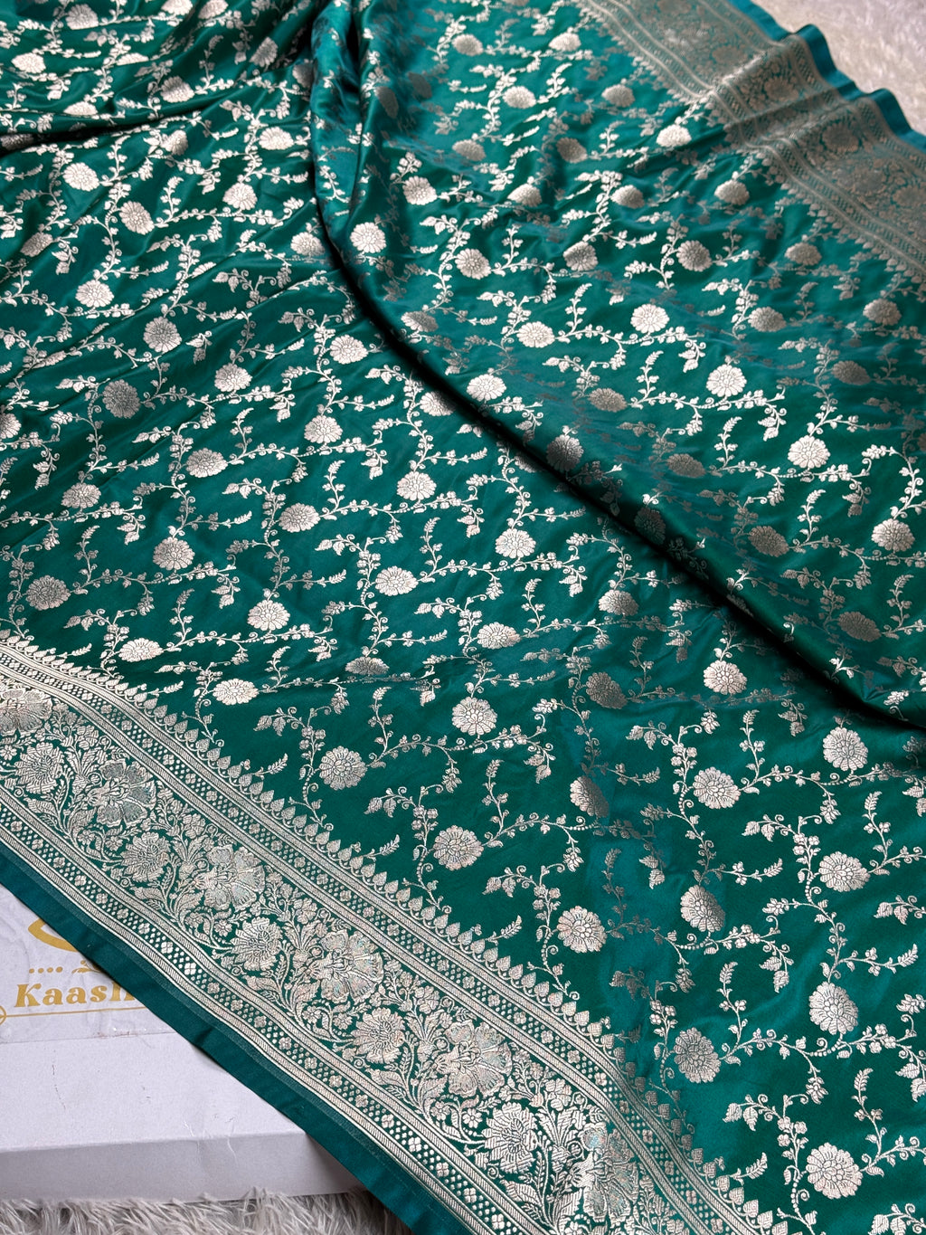 Sea Blue Mashru Kataan Silk Banarasi Saree with Jangla Weaving | Kaashi Threads | MKS502