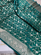 Sea Blue Mashru Kataan Silk Banarasi Saree with Jangla Weaving | Kaashi Threads | MKS502