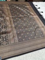 Black Banarasi Dupion Silk Saree with Embossed Antique Zari Weaving & Rich Antique Zari Pallu | STF100
