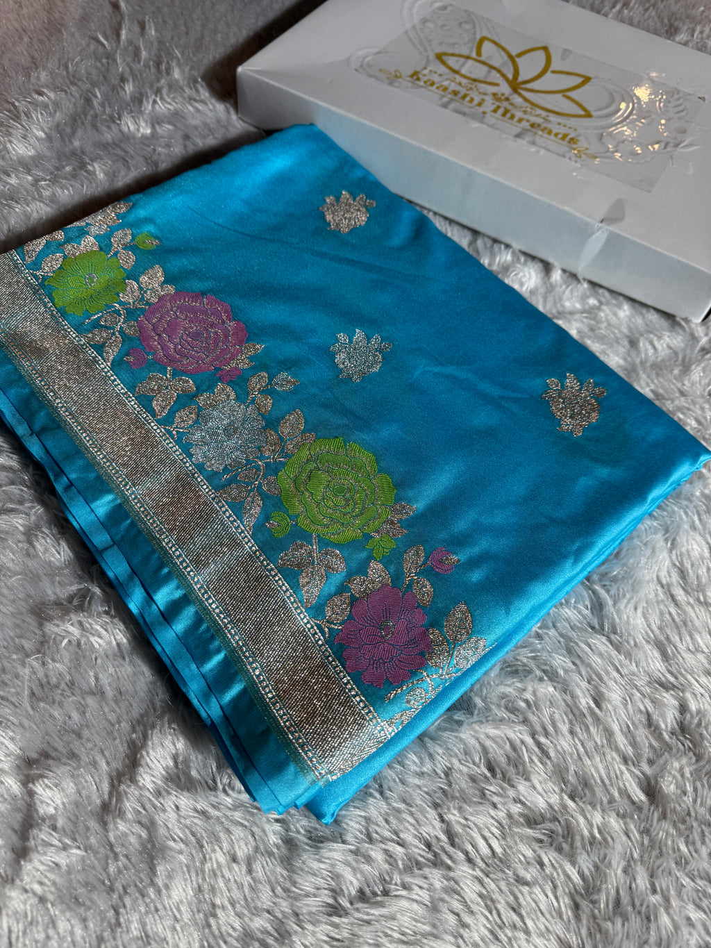 Mashru Kataan Firozi Color Saree in Meenakari Pattern MSK02