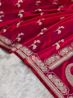 Banarasi Mashru Kataan Silk Saree Featuring Flower Buta Design with Ikkat Border and Zari Pallu – MKS409