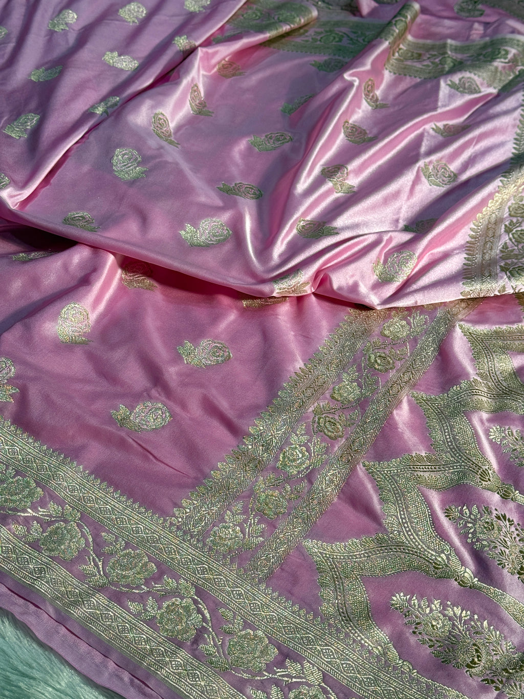 Rose Design Mashru kataan Saree Ms17