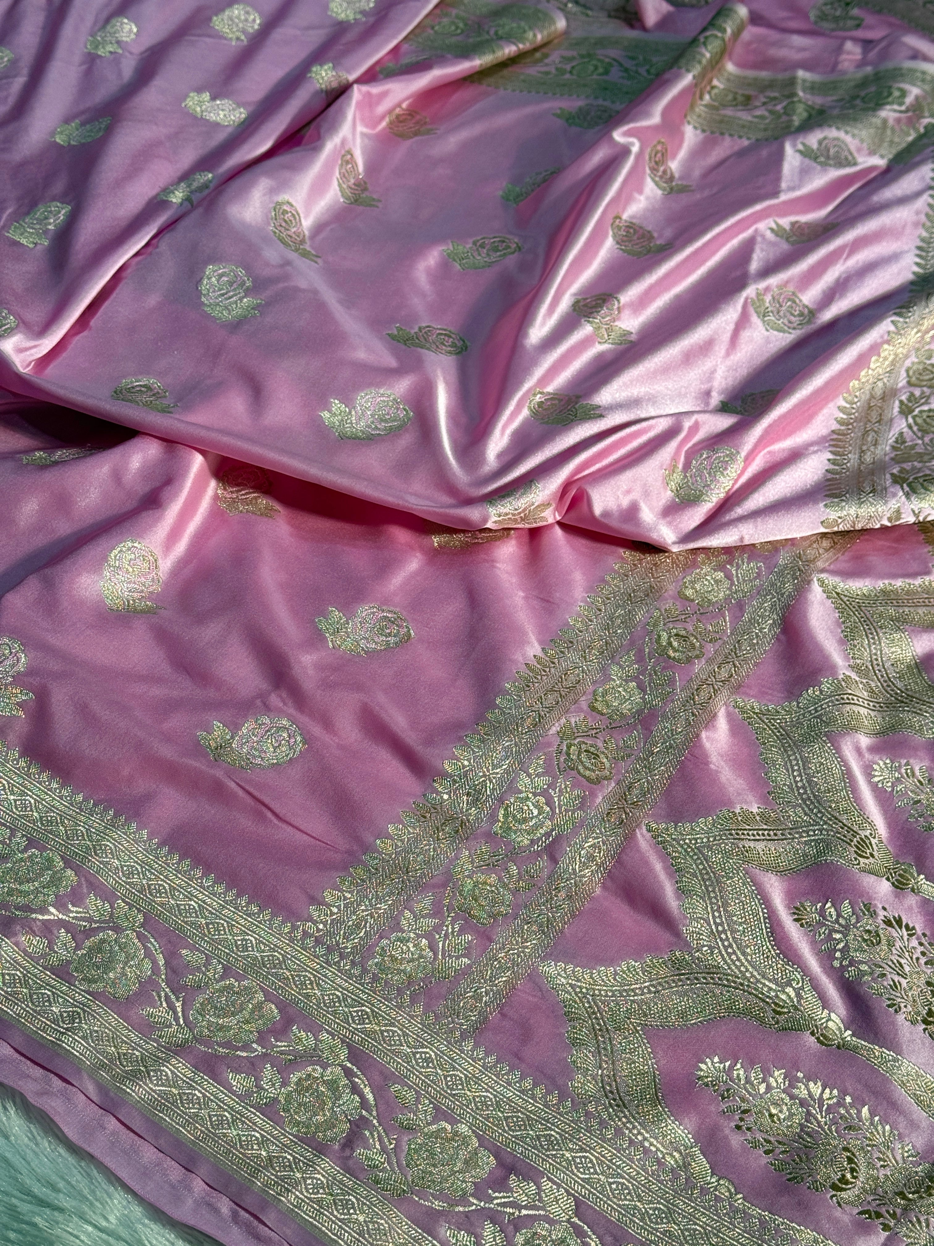 Rose Design Mashru kataan Saree Ms17