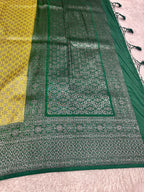 STF44 – Radiant Lemon Yellow Dupion Saree with Silver-Black Antique Zari Weaving