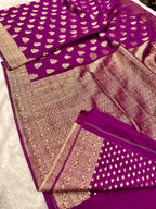 Raw Silk Zari Buta Magenta color Saree RS002