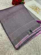 STF55 – Elegant Lavender Dupion Saree with Embossed Square Woven Designs