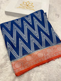 K Chinon Silk Zig Zag Design Navy with Orange Color Saree CN09