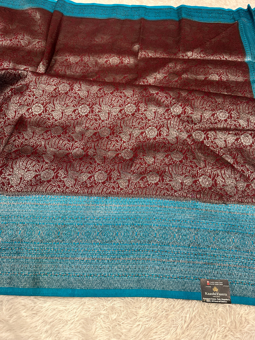 STF45 – Elegant Wine Dupion Saree with Silver-Black Antique Zari Weaving