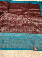 STF45 – Elegant Wine Dupion Saree with Silver-Black Antique Zari Weaving