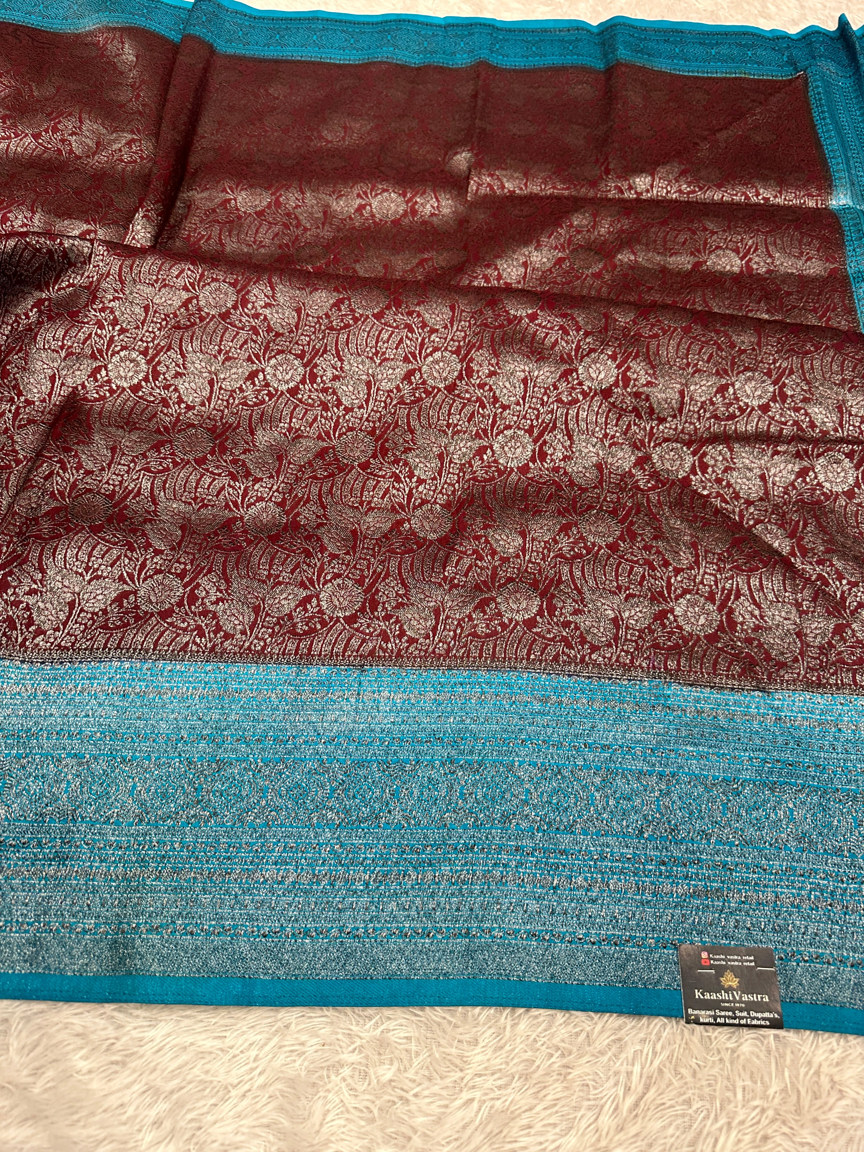 STF45 – Elegant Wine Dupion Saree with Silver-Black Antique Zari Weaving