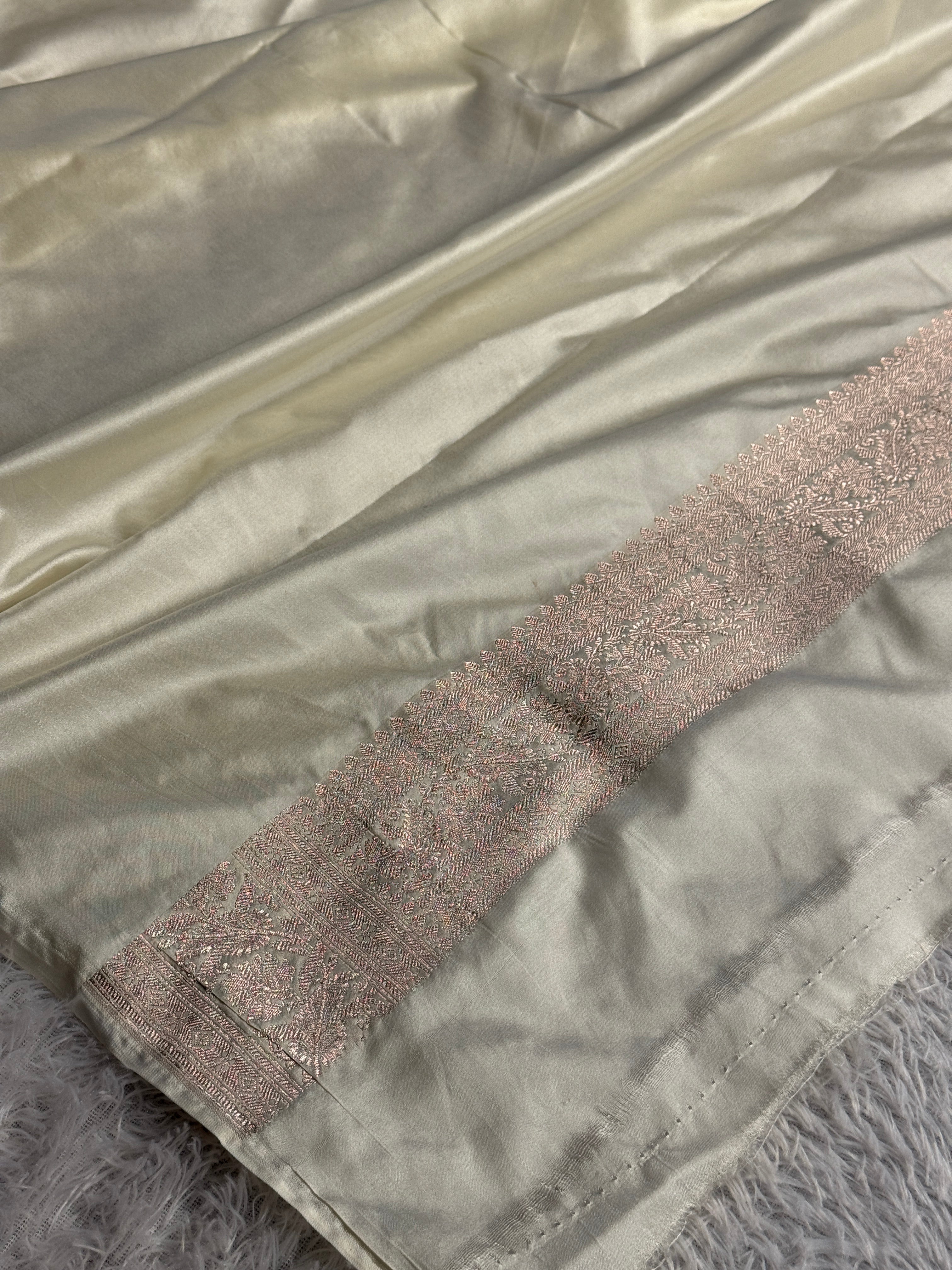 Purple & Cream Mashru Kataan Silk Saree with Rich Woven Border and Zari Pallu | MKS700