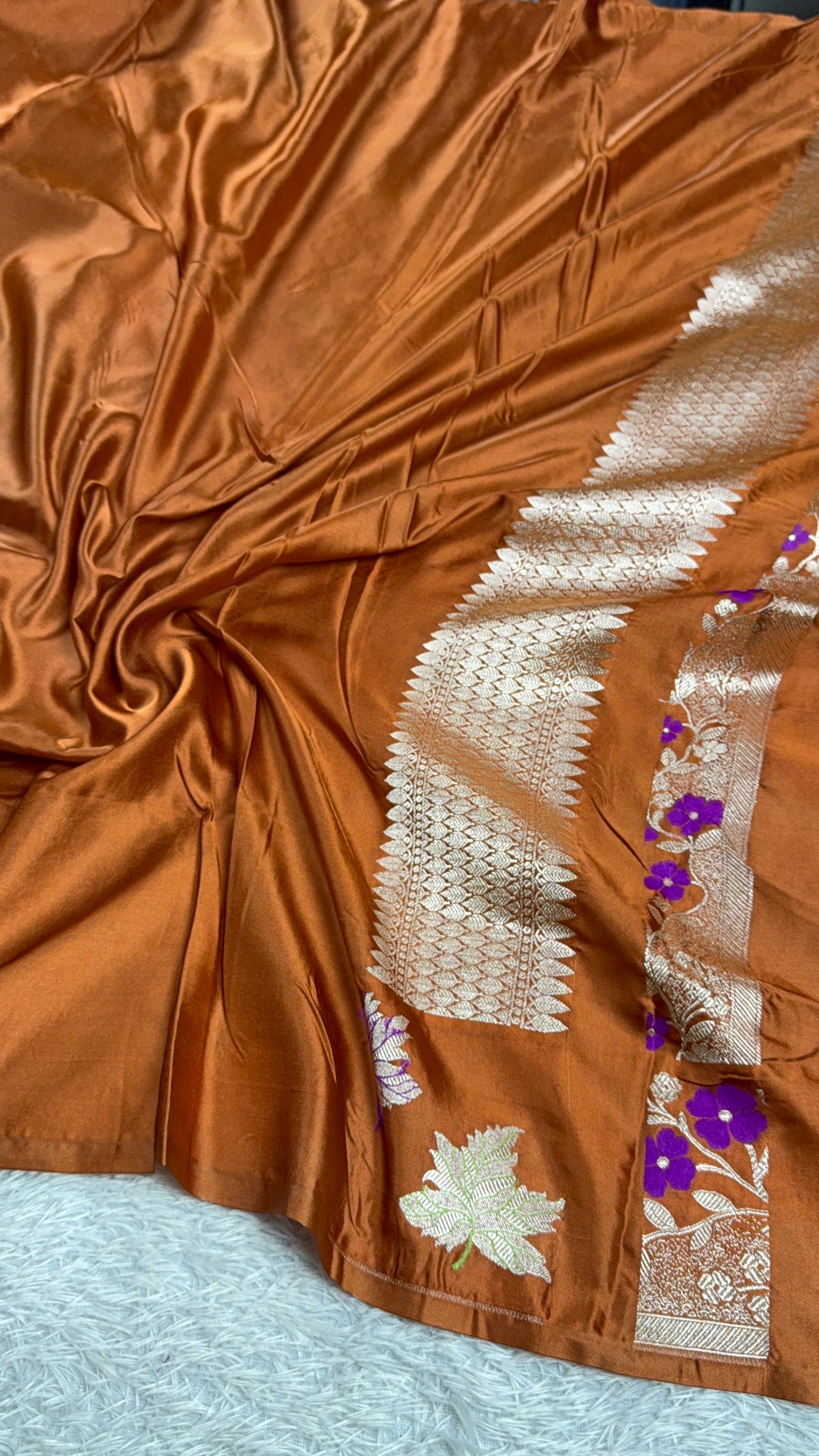 Mustard Yellow Mashru Kataan Silk Saree with Zari Buta Design & Leaf Border | MKS603