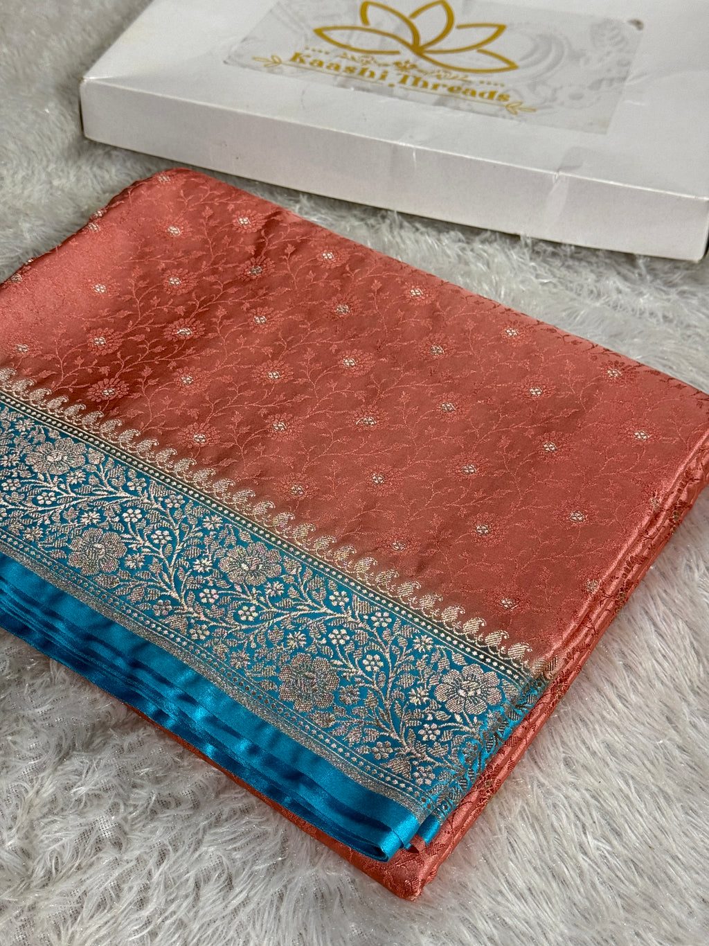 Contrast Pitch & Firozi Banarasi Satin Mashru Silk Saree with Zari Meena Tanchhoi Work MKS352