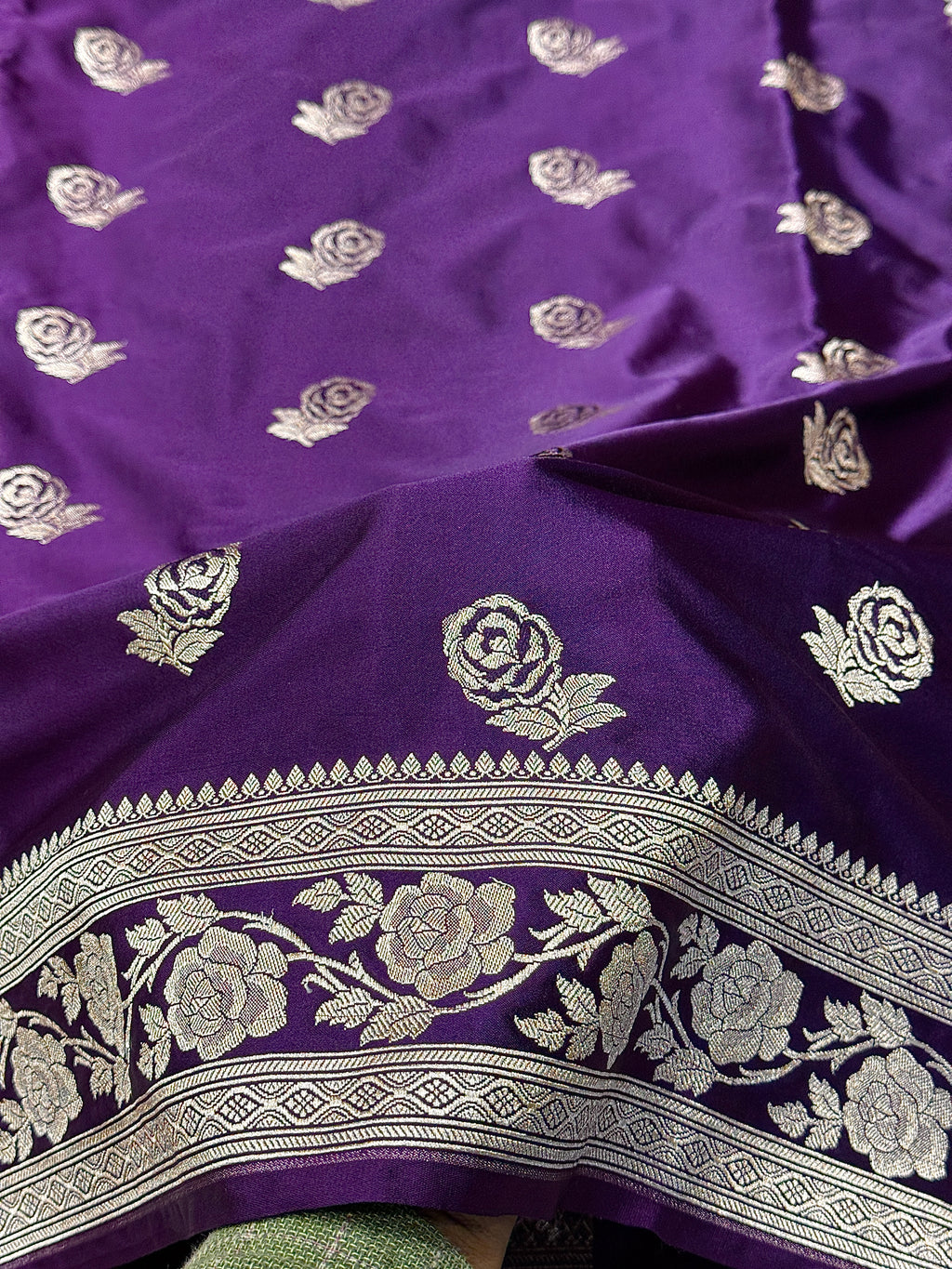 Rose Design Mashru kataan Saree Ms17