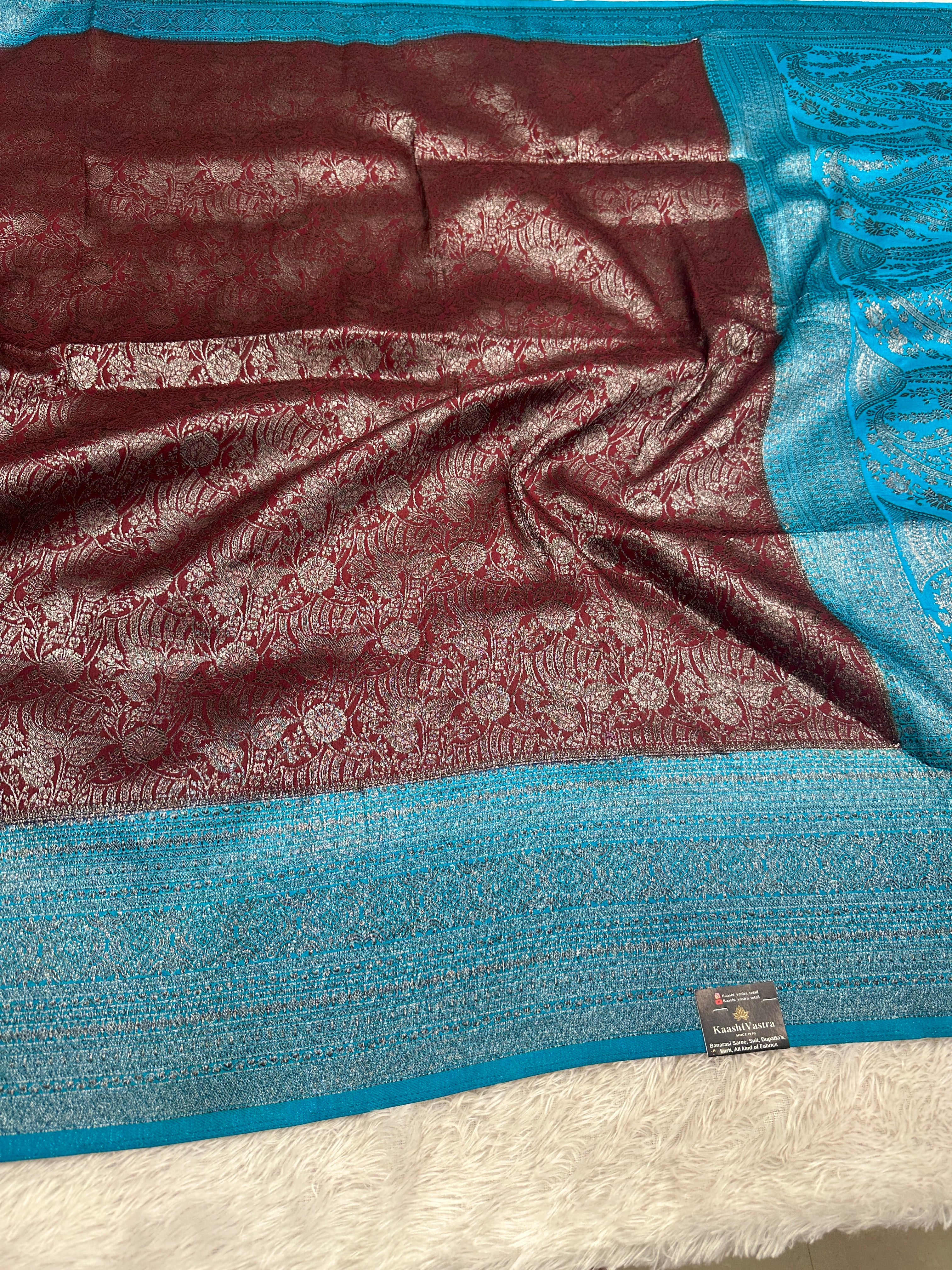 STF45 – Elegant Wine Dupion Saree with Silver-Black Antique Zari Weaving