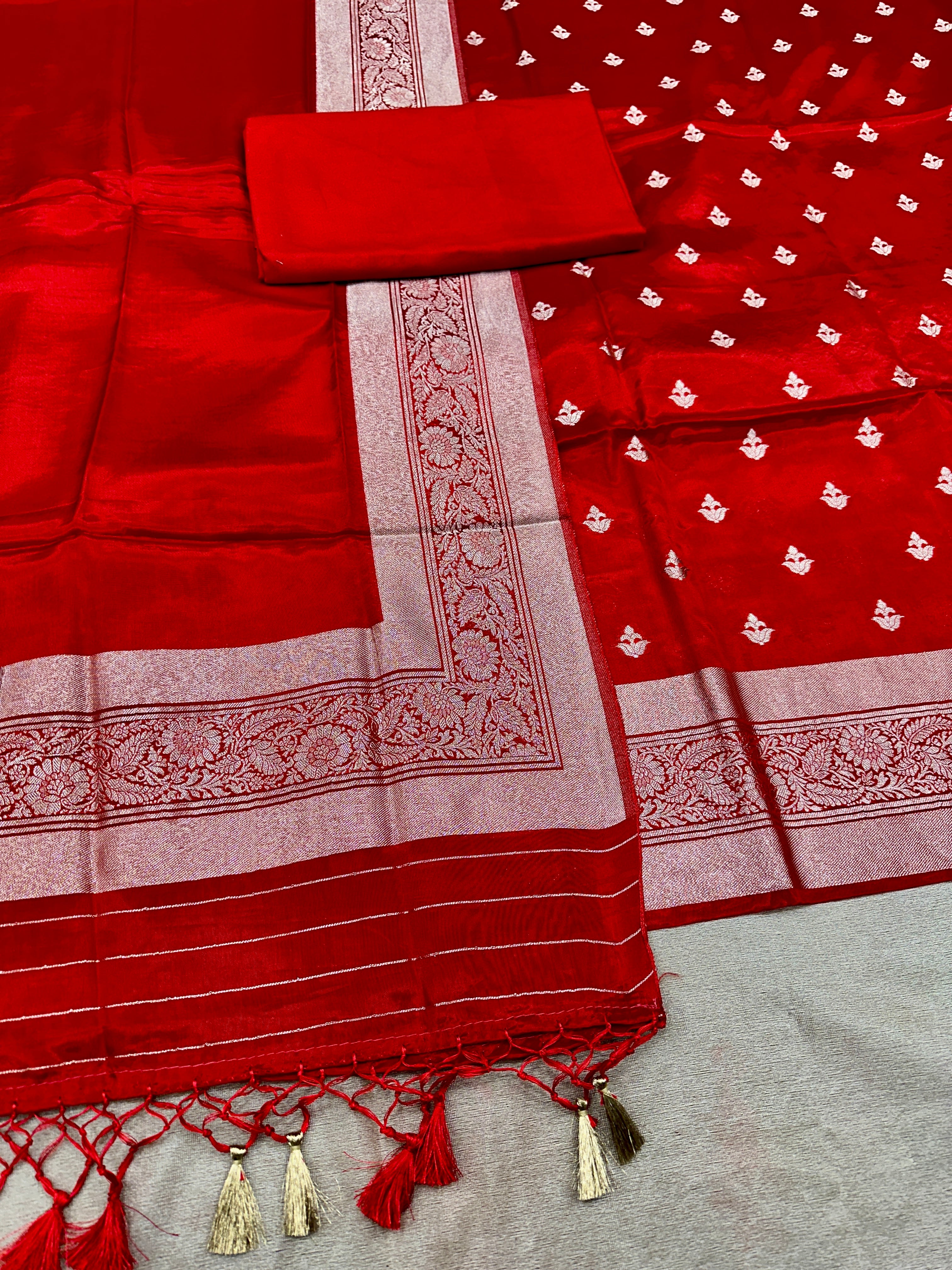 ✨ Banarasi Jacquard Gap Buti HO Silk 3-Piece Unstitched Dress Material MSS24