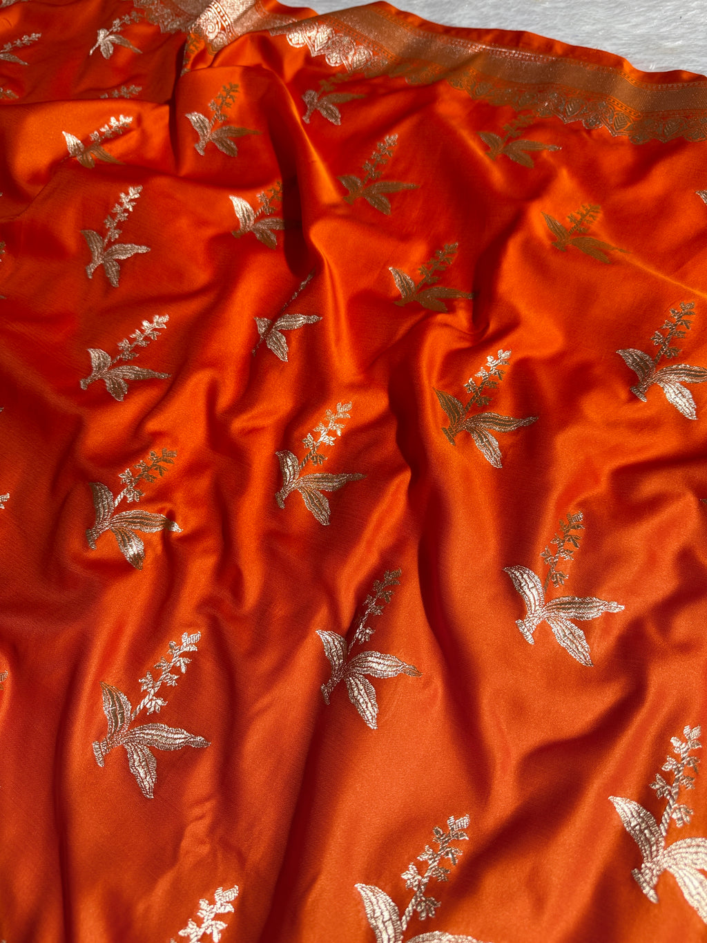 Orange Color Mashru Banarsi Satin Saree MKS086