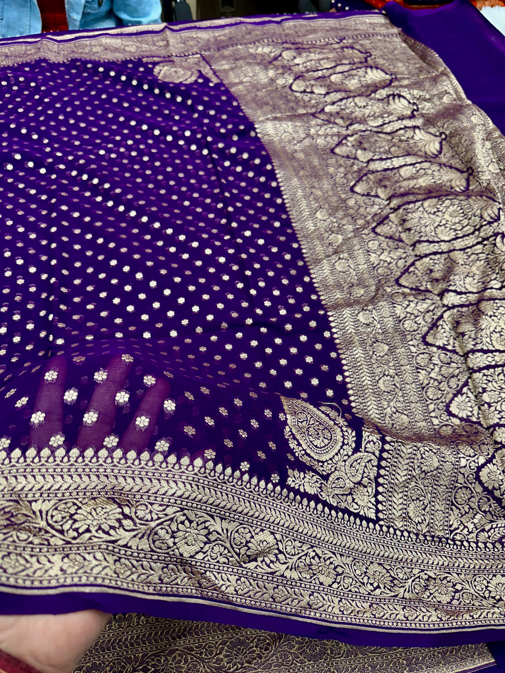 Purple Pure Natural Silk Khaddi Georgette Saree with Neem Zari Buti | PSG11