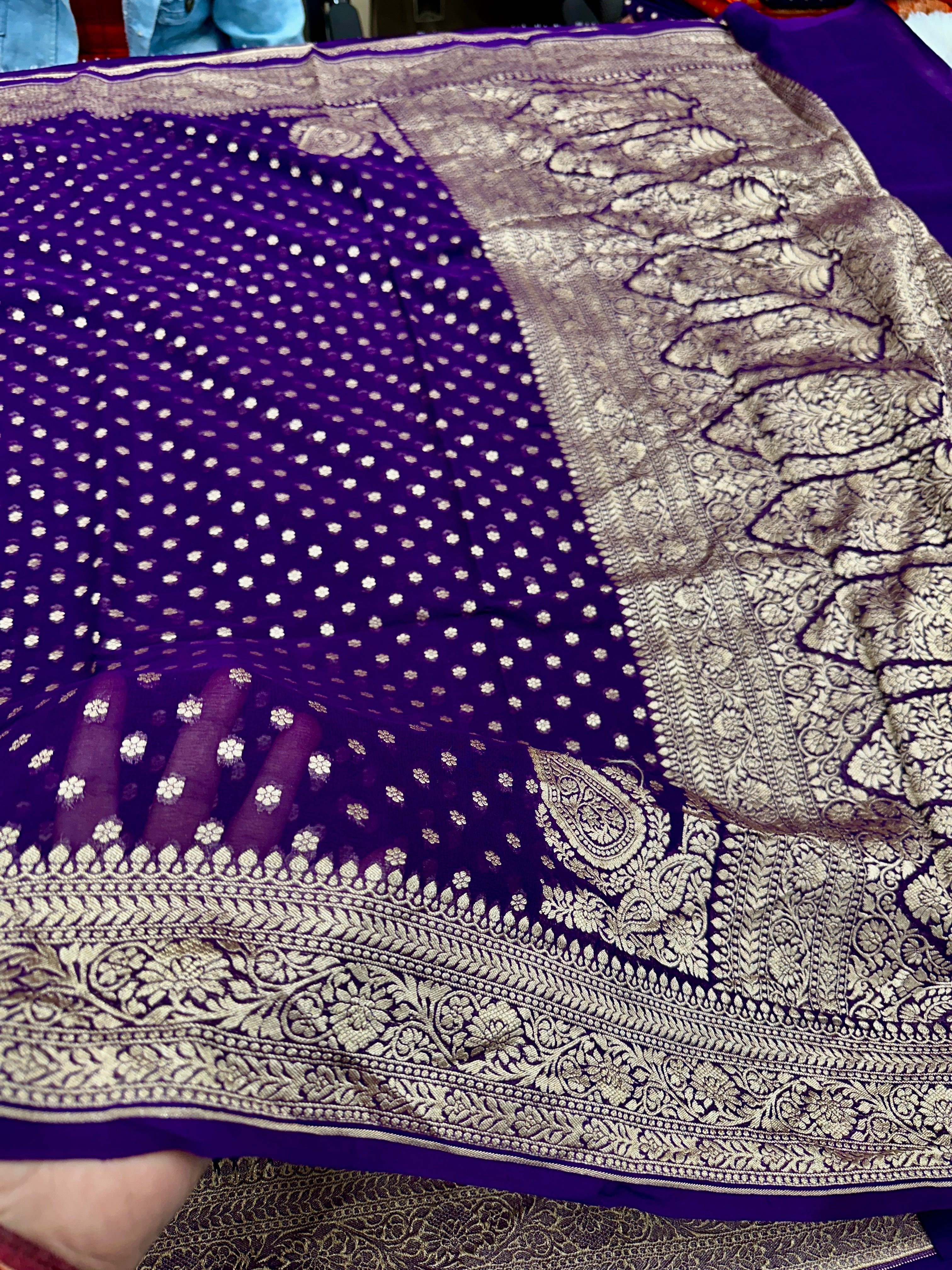 Purple Pure Natural Silk Khaddi Georgette Saree with Neem Zari Buti | PSG11