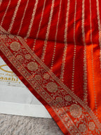 Rust Orange Mashru Kataan Silk Saree | Aadha Woven Design with Rich Zari Pallu | MKS841