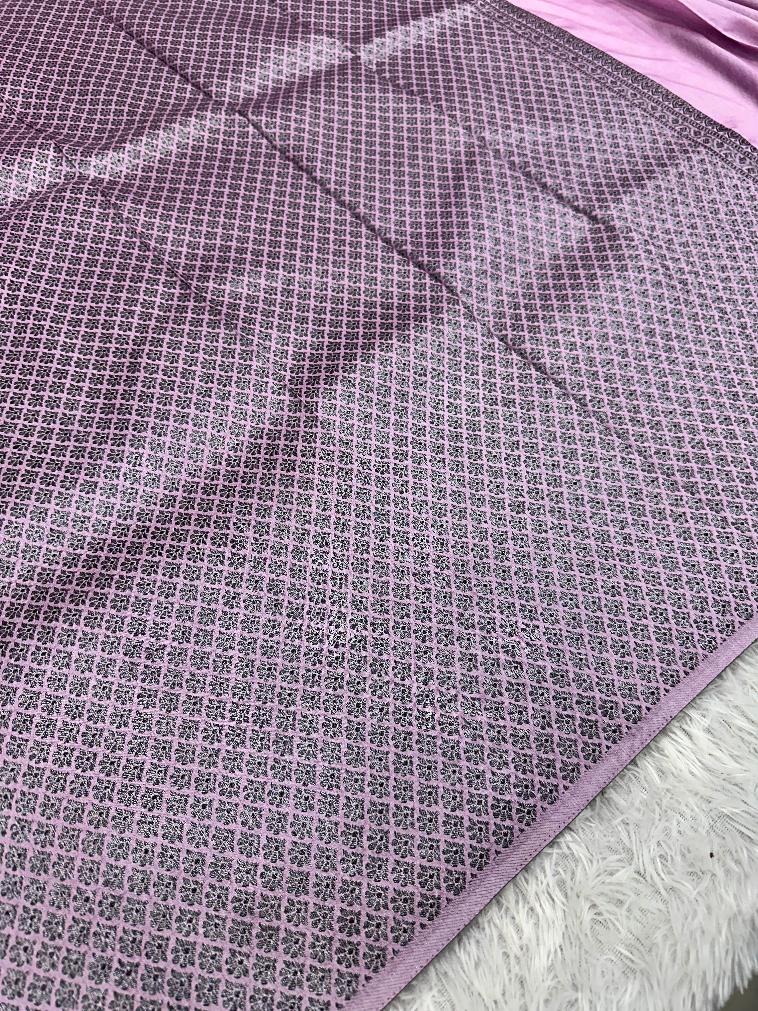 STF52 – Graceful Lavender Dupion Saree with All-Over Floral Woven Designs