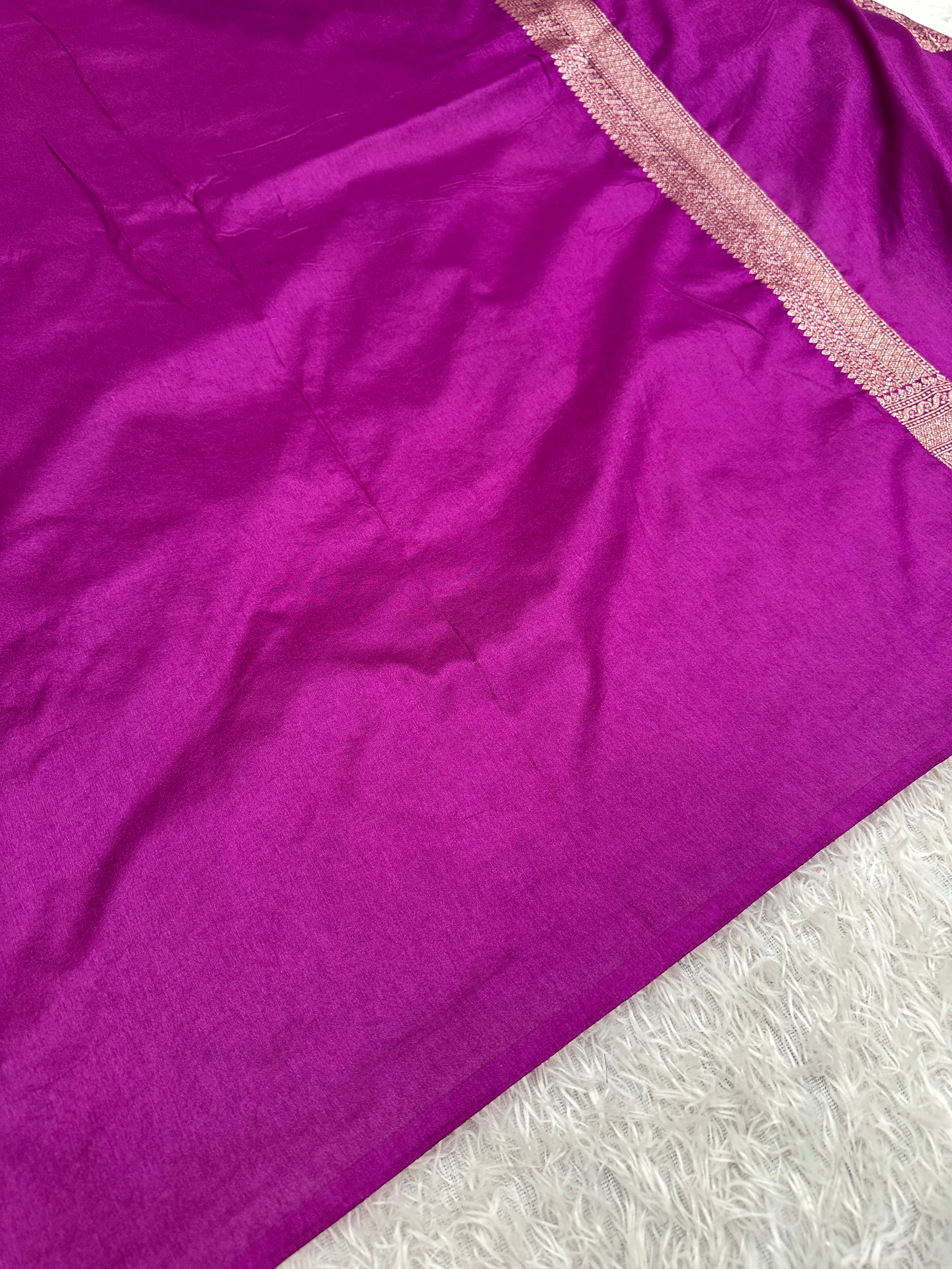 Magenta Banarasi Dupion Silk Saree with Embossed Antique Zari Weaving & Rich Antique Zari Pallu | STF88
