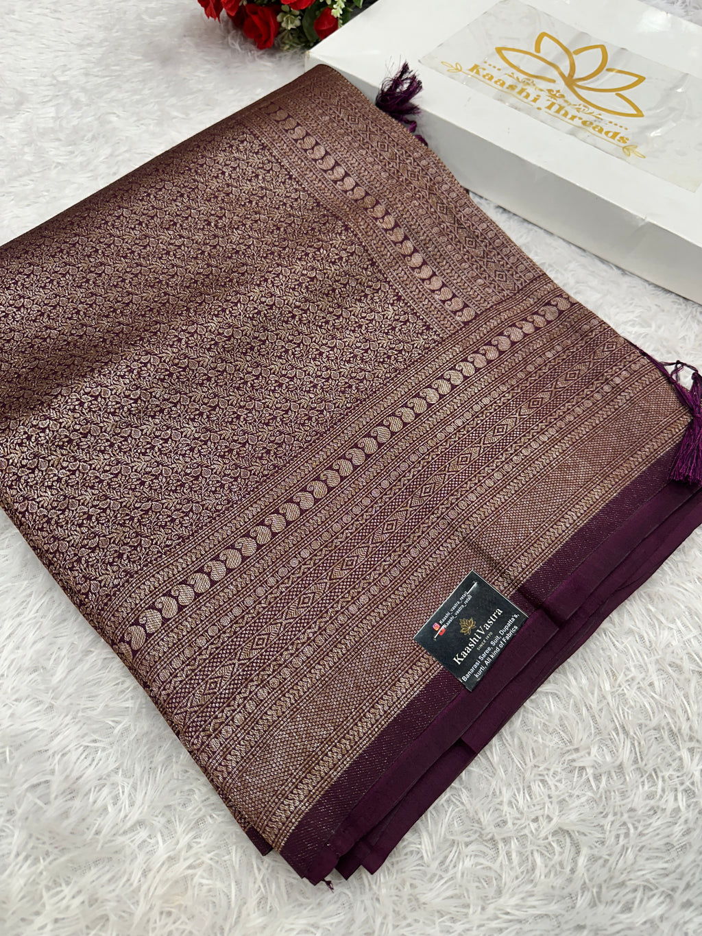 Wine Banarasi Dupion Silk Saree with Embossed Antique Zari Weaving & Rich Antique Zari Pallu | STF94