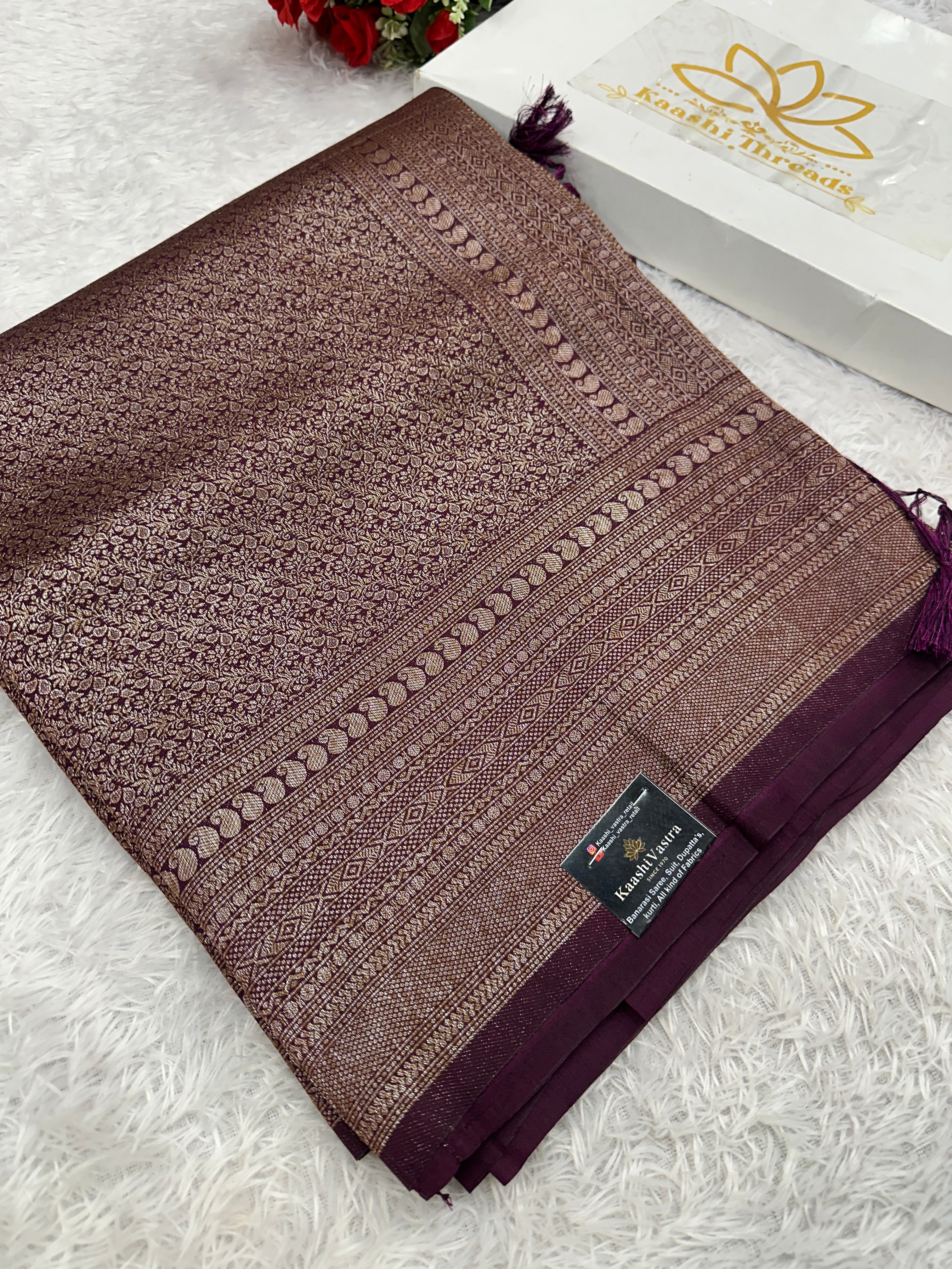 Wine Banarasi Dupion Silk Saree with Embossed Antique Zari Weaving & Rich Antique Zari Pallu | STF94