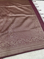 Wine Banarasi Dupion Silk Saree with Embossed Antique Zari Weaving & Rich Antique Zari Pallu | STF65