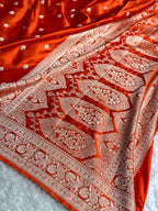 Orange Mashru Kataan Silk Saree with Buta Design & Rich Zari Pallu | MKS642