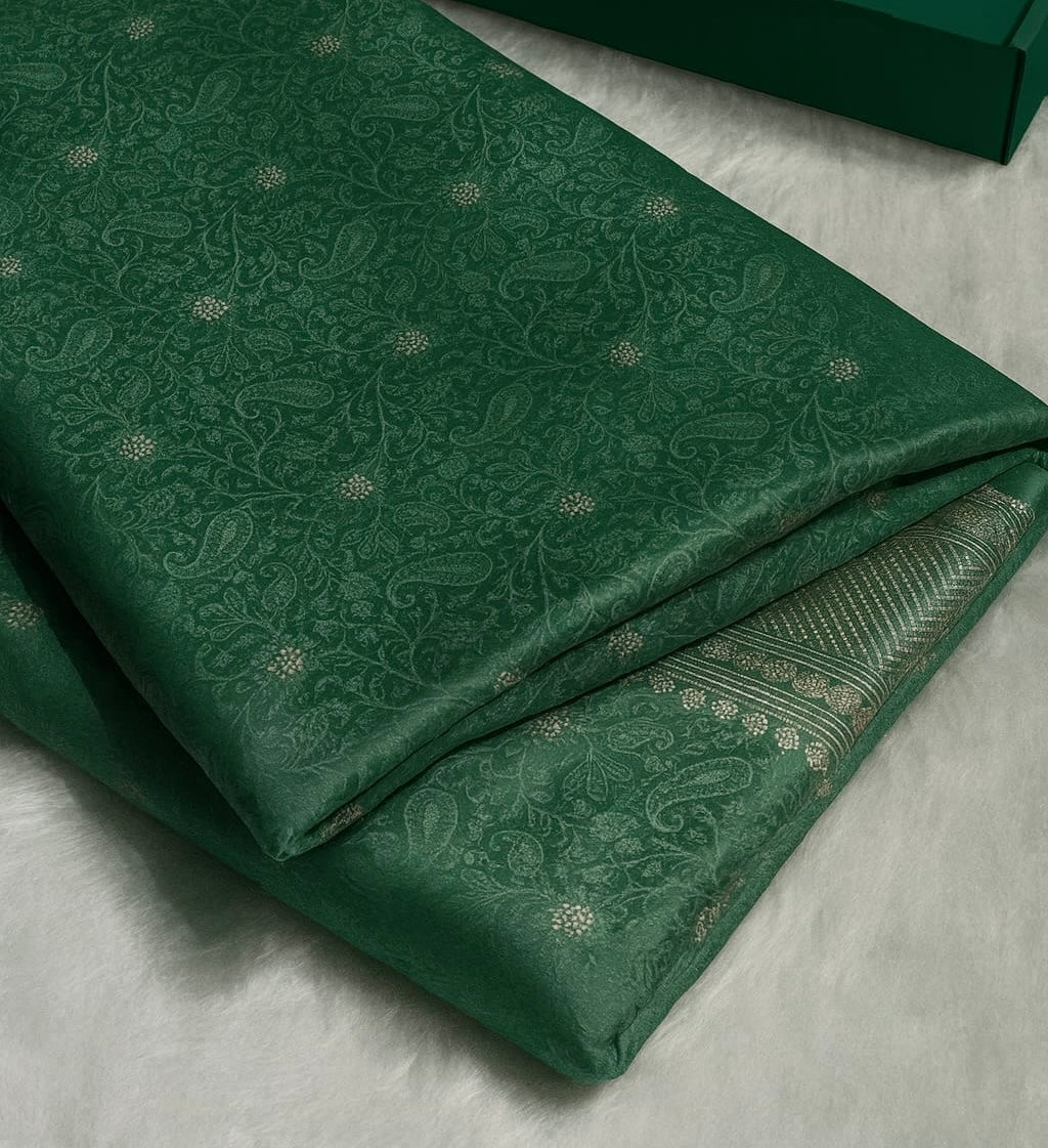 Banarasi Mashru Kataan Silk Saree Featuring Tanchoi Zari Meena Work with Rich Pallu – MKS411