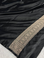 Royal Black Mashru Kataan Silk Banarasi Saree with Silver Meenakari Jaal | MKS714