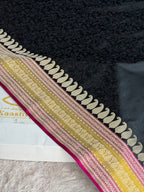 Black Mashru Silk Tanchoi Woven Saree with Multicolour Zari Border & Rich Zari Pallu | MKS851