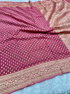 Pink Pure Natural Silk Khaddi Georgette Saree with Neem Zari Buti | PSG11