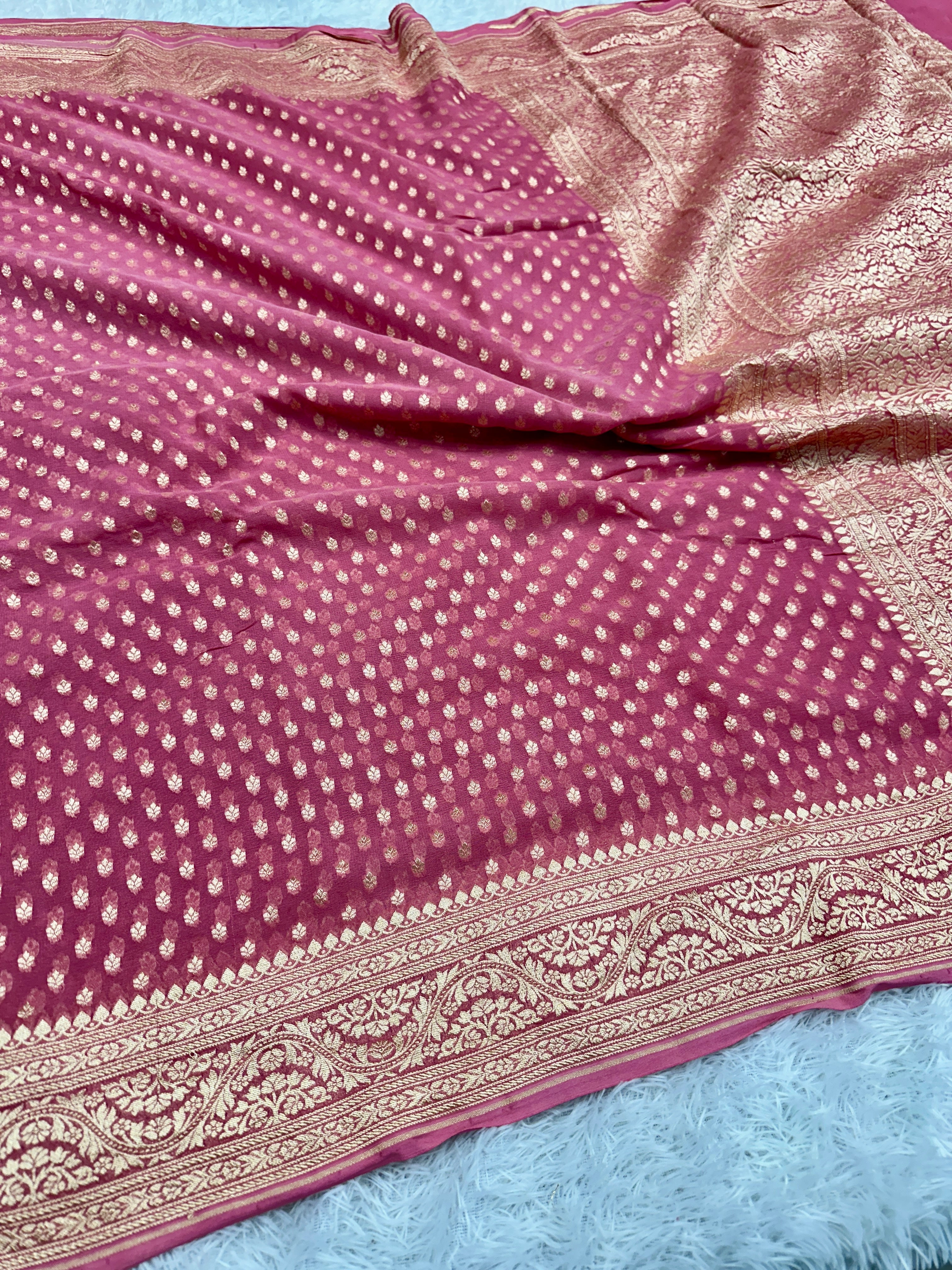 Pink Pure Natural Silk Khaddi Georgette Saree with Neem Zari Buti | PSG11