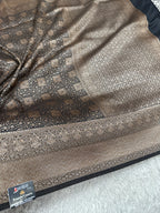 Black Banarasi Dupion Silk Saree with Embossed Antique Zari Weaving & Rich Antique Zari Pallu | STF101