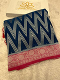 Chinon Silk Zig Zag Design Navy with Red Color Saree CN09