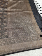 Black Banarasi Dupion Silk Saree with Embossed Antique Zari Weaving & Rich Antique Zari Pallu | STF101
