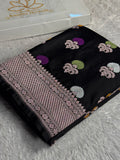 Authentic Banarasi Black Mashru Kataan Silk Saree with Meenakari Buta Weaving & Rich Zari Pallu – MKS705