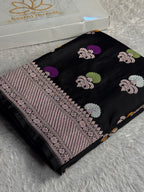 Authentic Banarasi Black Mashru Kataan Silk Saree with Meenakari Buta Weaving & Rich Zari Pallu – MKS705