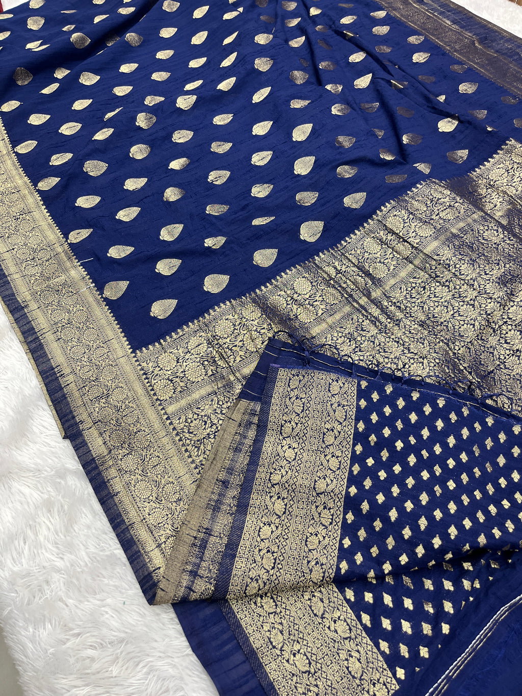 Raw Silk Zari Paan Navy blue  color  Saree RS005