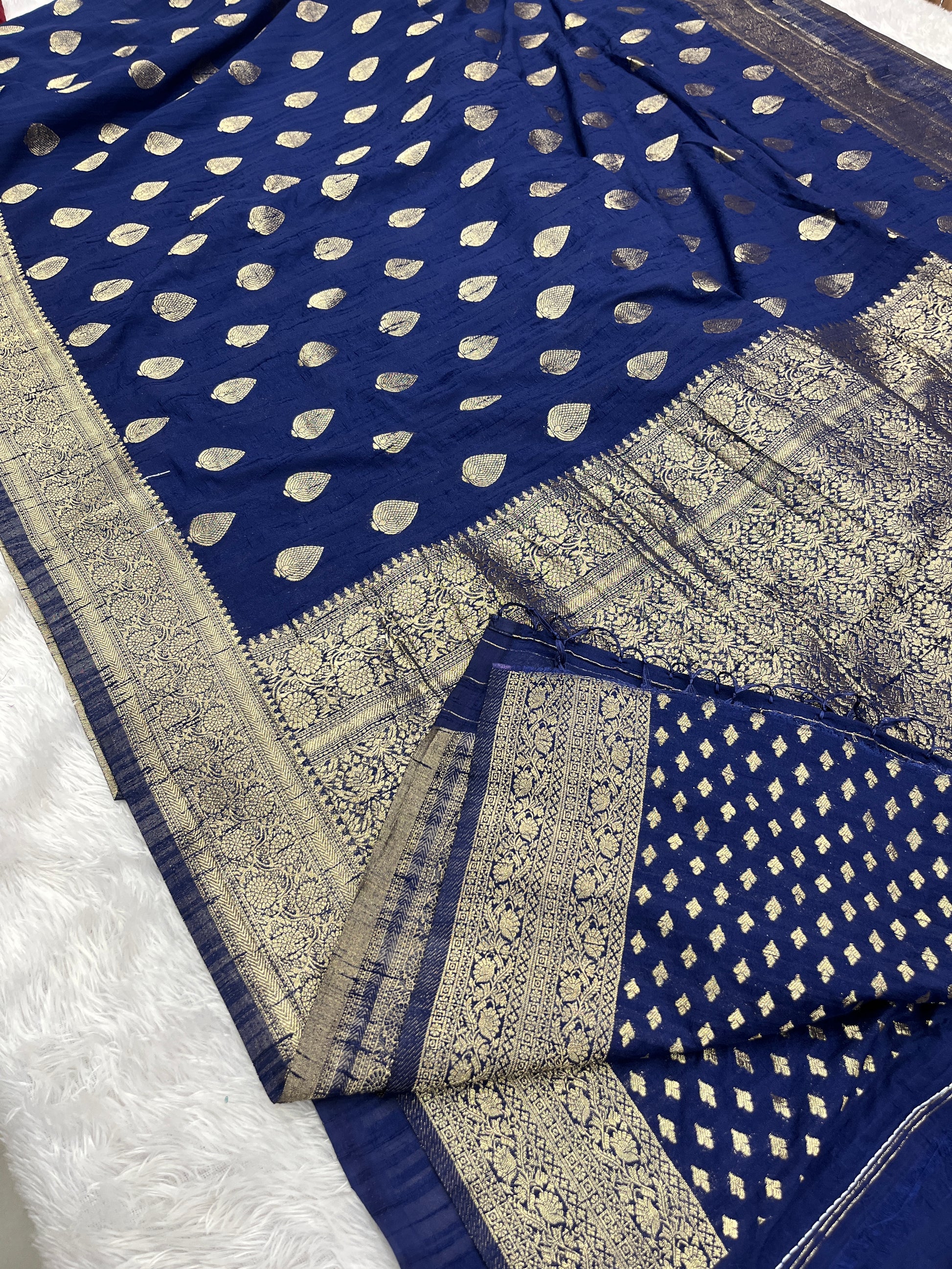 Raw Silk Zari Paan Navy blue  color  Saree RS005