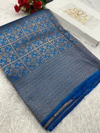 Light Blue Banarasi Dupion Silk Saree with Embossed Antique Zari Weaving & Rich Antique Zari Pallu | STF77