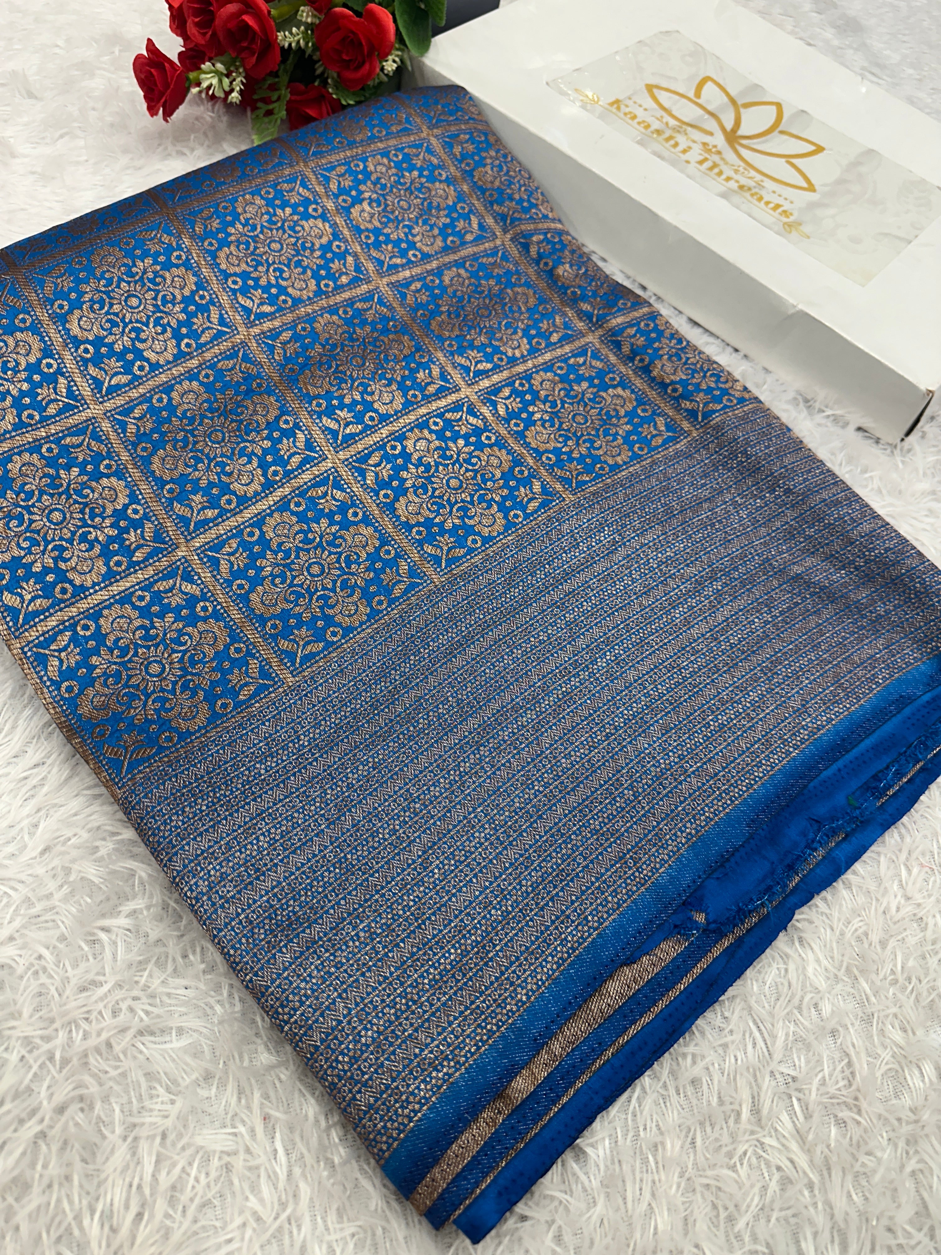 Light Blue Banarasi Dupion Silk Saree with Embossed Antique Zari Weaving & Rich Antique Zari Pallu | STF77