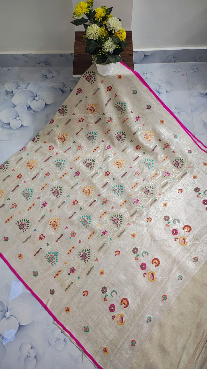 Pure Silk Tussar Banarasi Saree with All-over Meenakari Jaal Woven Pattern TSS12