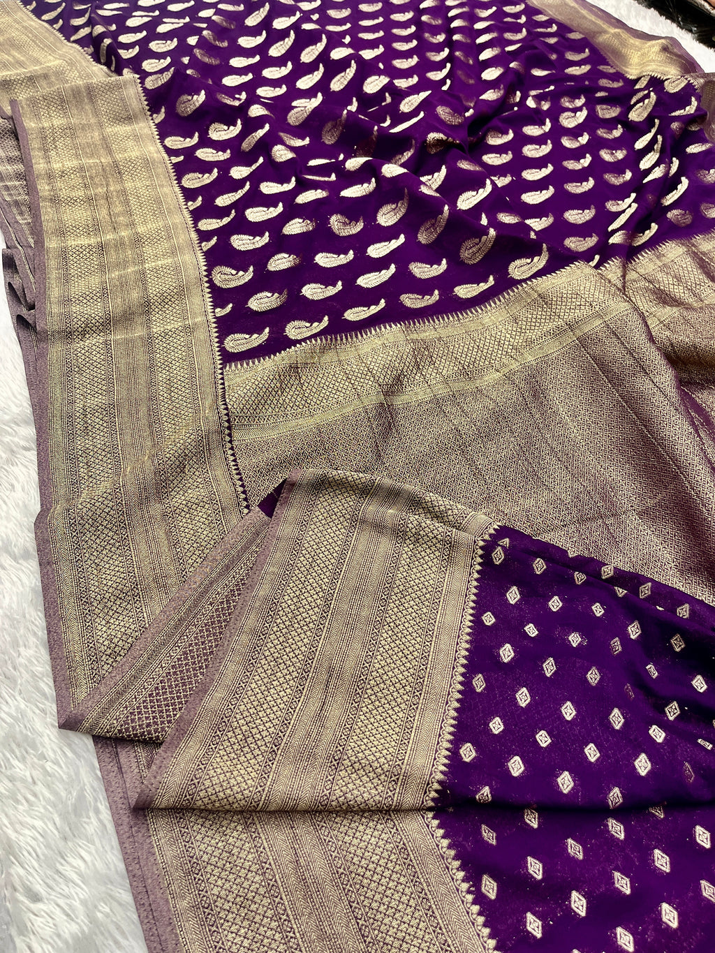 Chinon Silk Karry  Buta  Design Purple color  Saree CN07