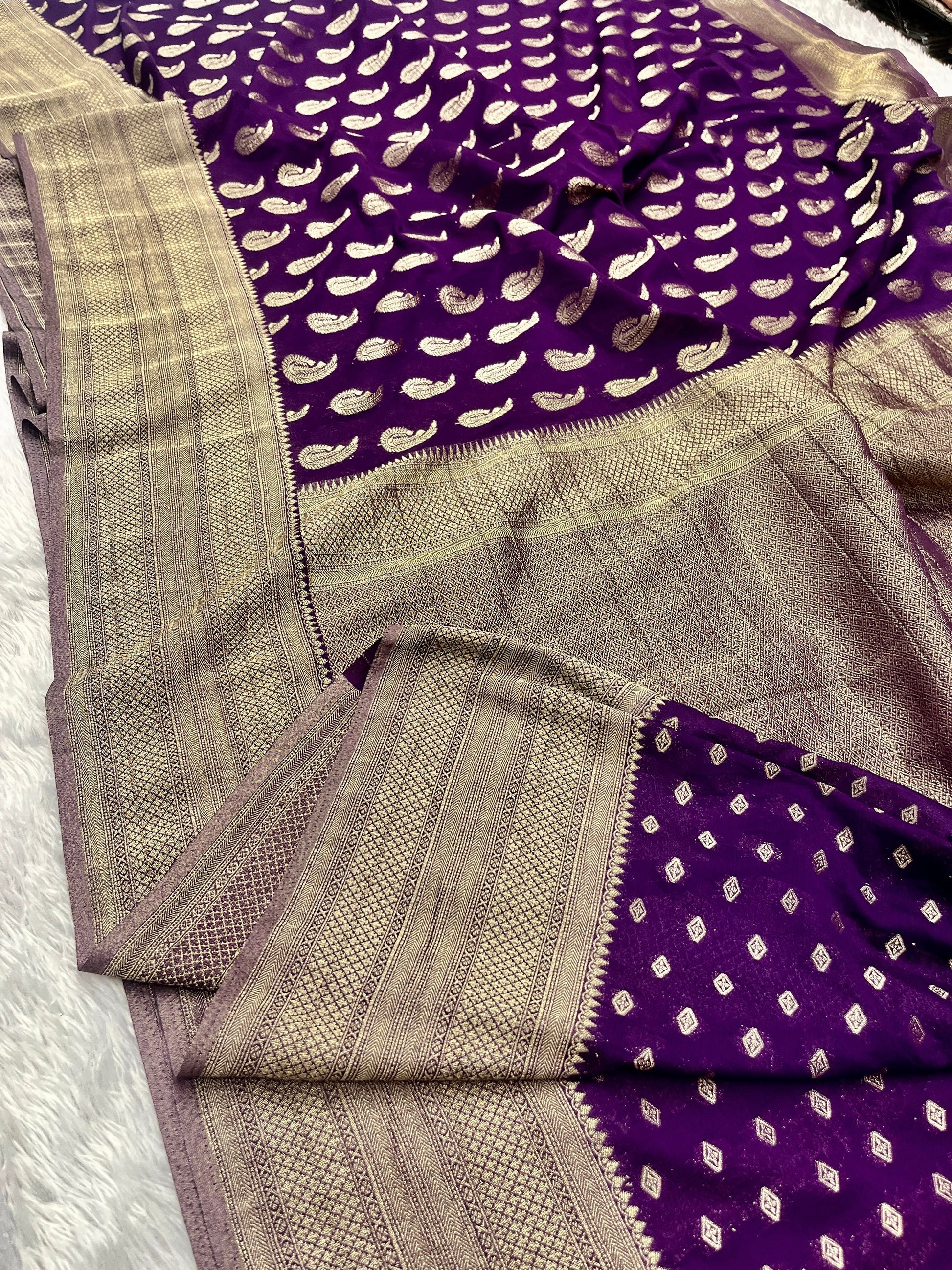 Chinon Silk Karry  Buta  Design Purple color  Saree CN07